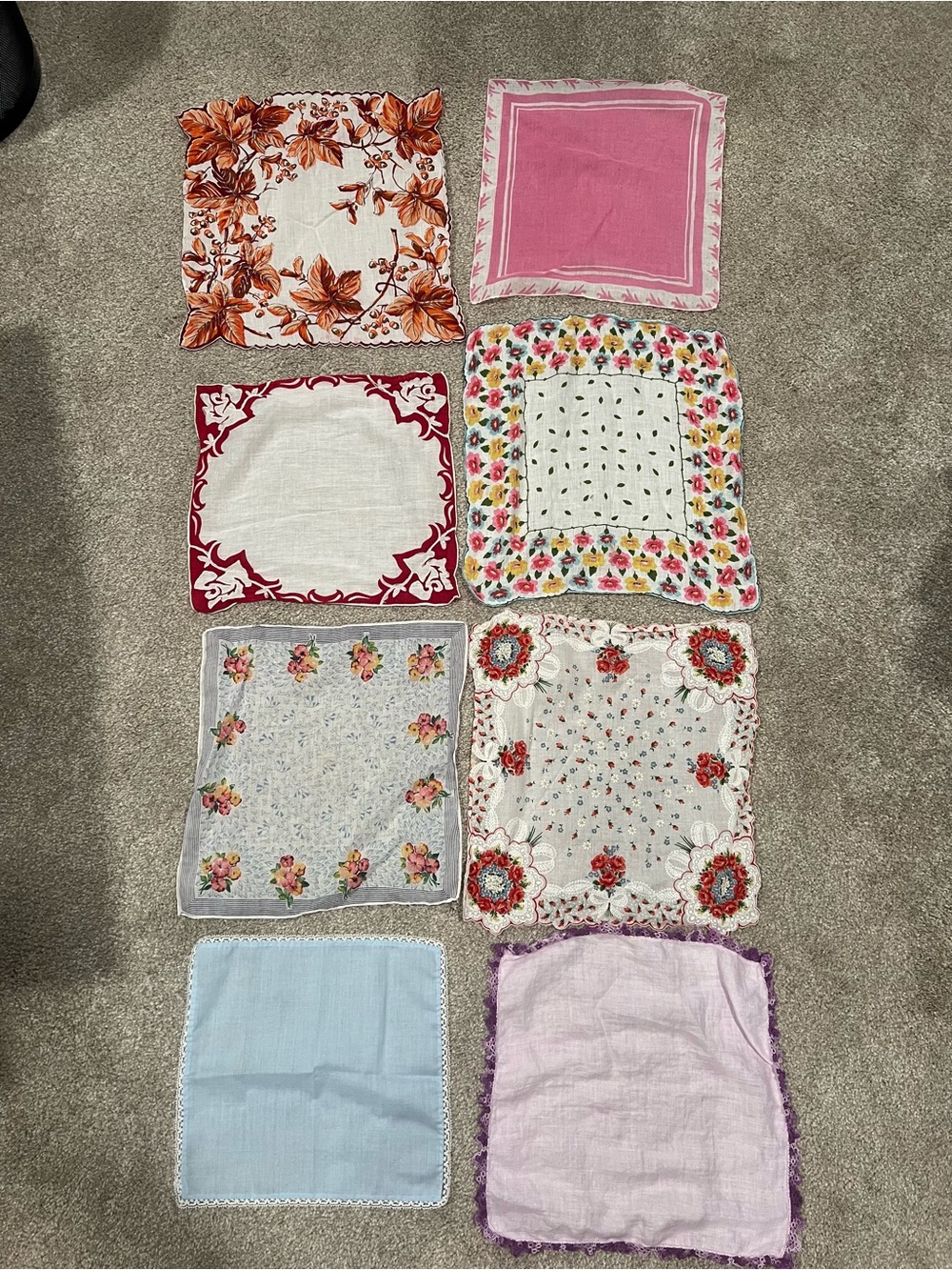 Vintage Fabric Handkerchiefs Floral Colorful Bundle